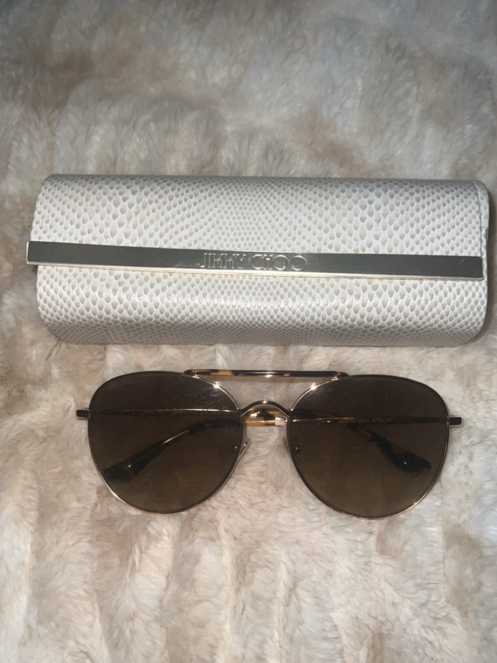Jimmy Choo Gold Frame Sunglasses with Brown Lenses